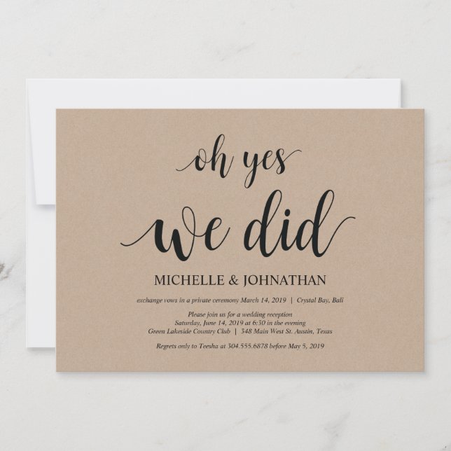 oh sí, lo hicimos, tarjetas de invitación de boda  (Anverso)