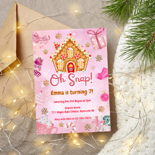 Oh Snap Pink Gingerbread House Invitación de cumpl