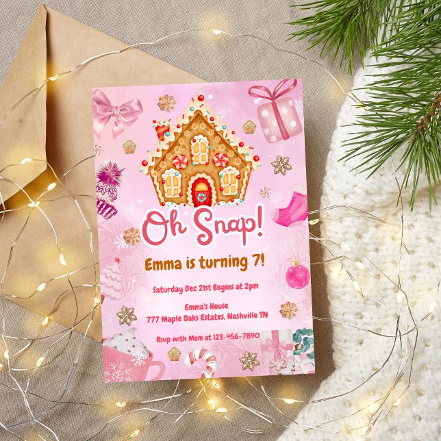 Oh Snap Pink Gingerbread House Invitación de cumpl (Subido por el creador)