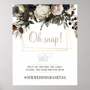 Oh snap señal de hashtag de boda floral de inviern