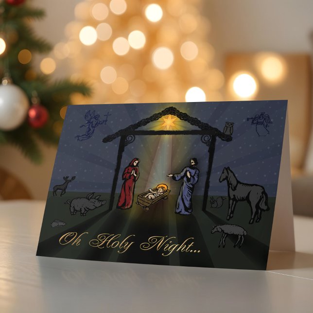 Oh Tarjeta de Navidades de Natividad de Noche Sant (Oh Holy Night The Reason for the Season Christmas Card)