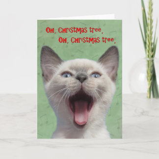 Oh tarjeta siamesa del gatito del árbol de navidad