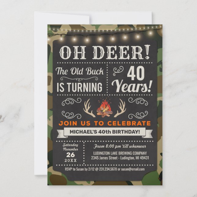 Oh Venado Viejo Buck Camo Invitación de cumpleaños (Anverso)