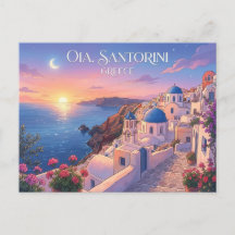 Oia Santorini Grecia Atardecer Tarjeta de Viaje