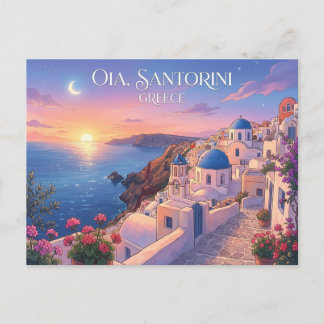Oia Santorini Grecia Atardecer Tarjeta de Viaje