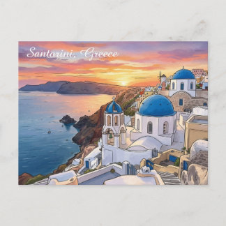 Oia Santorini Grecia Atardecer Tarjeta Postal de V