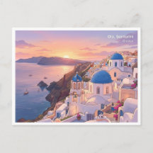 Oia Santorini Grecia Atardecer Tarjeta Postal de V