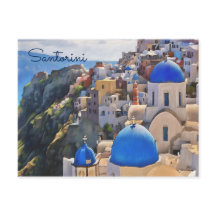 Oia, Santorini. Postal de pintura de Grecia