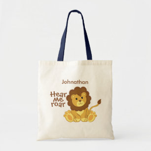 Óigame rugir la bolsa de asas personalizada león