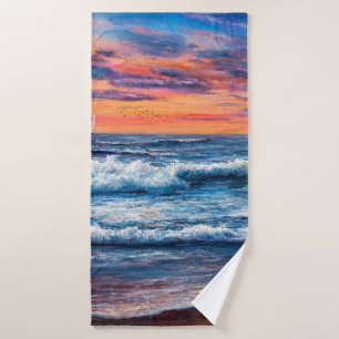 oil painting of Ocean and beach on canvas. Rich g