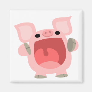 "OINK!!!" Imán lindo del cerdo del dibujo animado