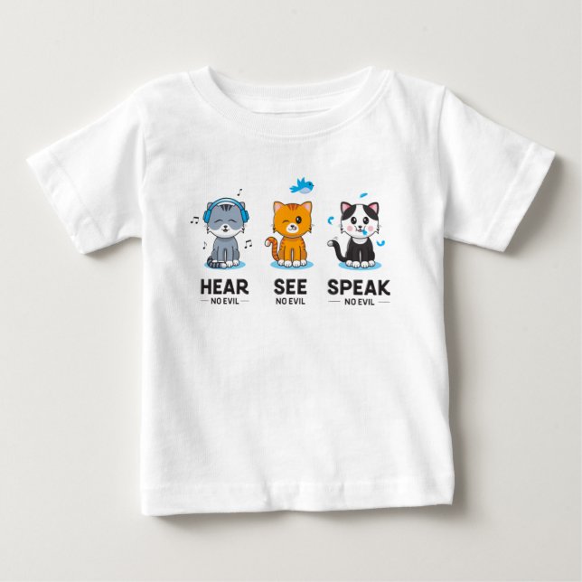 Oír Ver Hablar No Malvados Gatos Bebé Camiseta Sup (Anverso)
