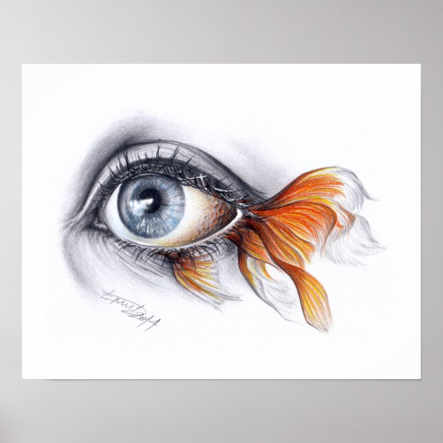 Ojo con cola de pescado Arte de dibujo surrealista (Frente)