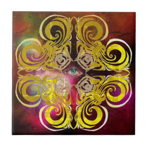 Ojo de los azulejos retro morado amarillo Cosmos