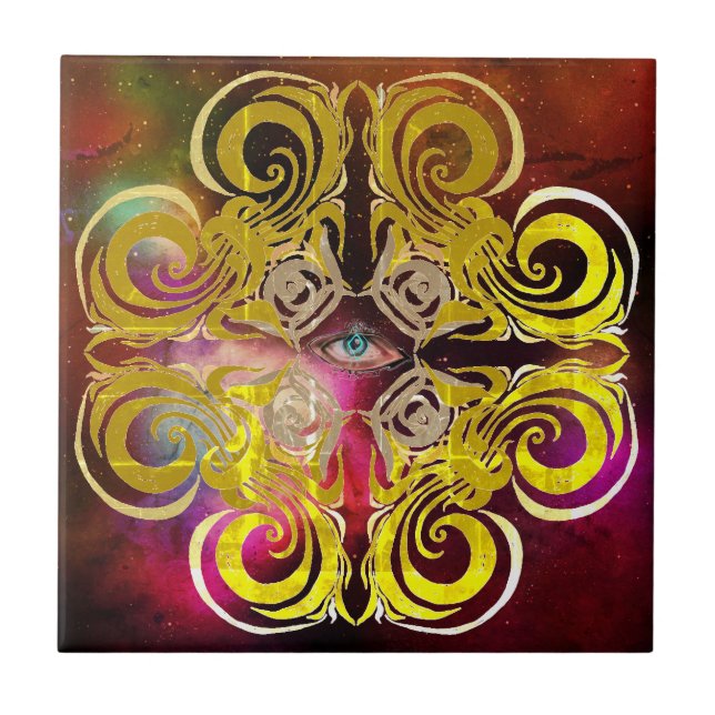 Ojo de los azulejos retro morado amarillo Cosmos (Frente)