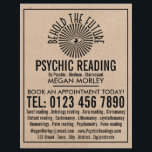 Ojo de providencia, publicidad de lectura psíquica<br><div class="desc">Ojo de la Providencia,  Psíquico leyendo volantes publicitarios por la tienda de tarjetas de visita.</div>