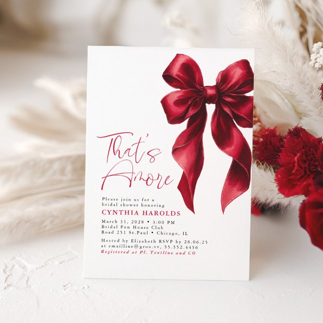 Ojo rojo que es una invitación a más duchas de nov (That's Amore Red Bow Bridal Shower Invitation)