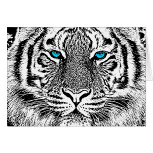 Ojos azules negros y blancos cara de tigre salvaje