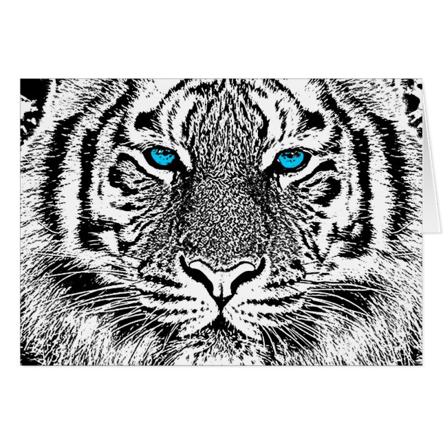 Ojos azules negros y blancos cara de tigre salvaje (Anverso (Horizontal))