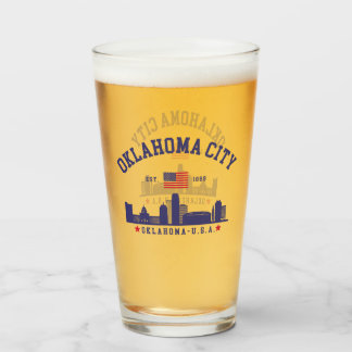 Oklahoma City Skyline Beer Glass with U.S. Flag