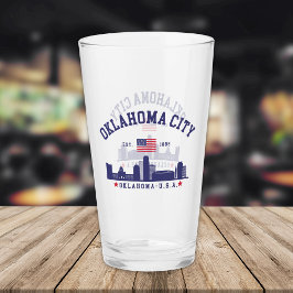 Oklahoma City Skyline Beer Glass with U.S. Flag 