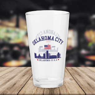 Oklahoma City Skyline Beer Glass with U.S. Flag