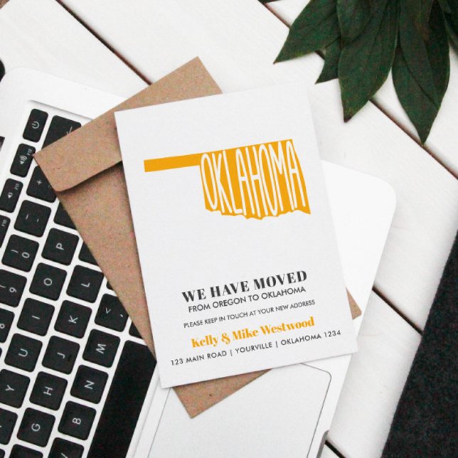OKLAHOMA Hemos movido nueva dirección Nueva postal (MOVING ANNOUNCEMENTE WITH OKLAHOMA STATE MAP IN YELLOW)