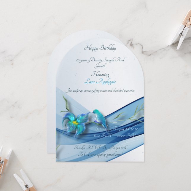 ola azul 50 años invitación de cumpleaños (Anverso/Reverso In Situ)
