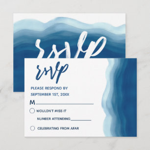 Ola de Acuarela Azul   Tarjetas de RSVP