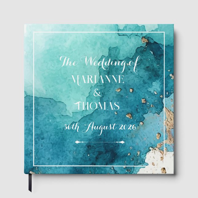 Ola de Acuarela - Libro de Invitados de Boda (Anverso)