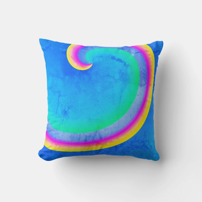 Ola de Arcoíris Mágico Rizado Almohada Azul (Anverso)