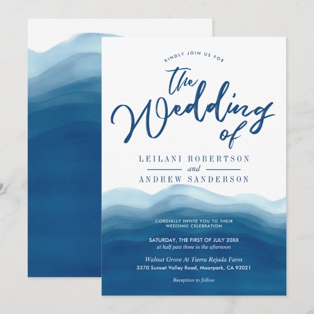 Ola de color azul | Invitación a la boda (Anverso / Reverso)