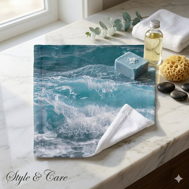Ola de océano azul profundo Confort (Deep Blue Ocean Wave Comfort Wash Cloth)