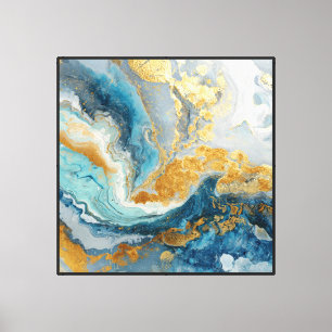 Ola de oro turquesa: arte de pared abstracto fluid