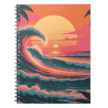 Ola de puesta de sol vintage | Cuaderno tropical r