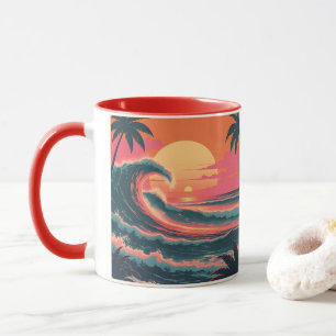Ola de puesta de sol vintage Taza de café tropic