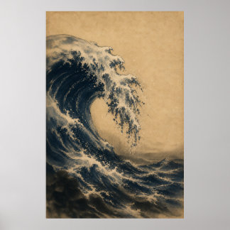 Ola del Océano Japonés Póster de Arte de Pared Jap