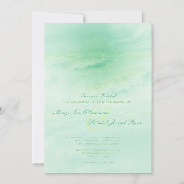 Ola oceánica: Invitación a la Boda Verde del Mar (Anverso)