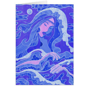 Ola, sirena, fantasía, arte Chica asiático, azul y