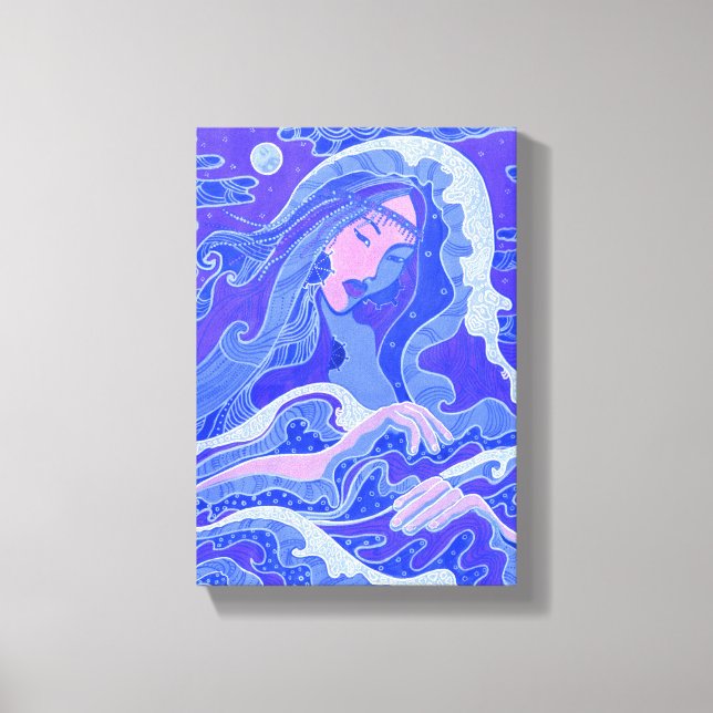 Ola, sirena, fantasía, arte Chica asiático, azul y (Anverso)