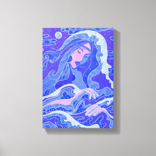 Ola, sirena, fantasía, arte Chica asiático, azul y (Anverso)