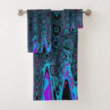 Olas abstractas de retro Aqua Magenta y negro