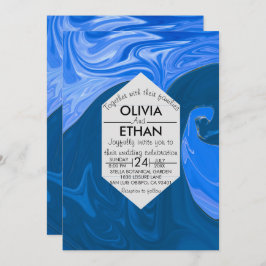 Olas azules arte abstracto Invitación a la boda