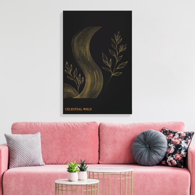 Olas Botánicas Doradas Lienzo de Arte Fino (Insitu (Sala de estar))
