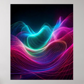 Olas de neón en arte digital abstracto oscuro