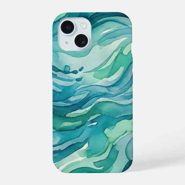 Olas de océano acuarela azul verdoso (Reverso )