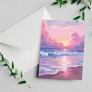 Olas de océano rosa suave tarjeta de acuarela del 