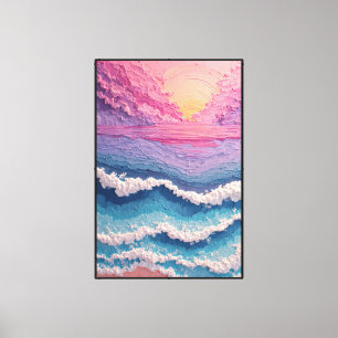 Olas de Océano Rosadas y Amarillas – Arte de Pared