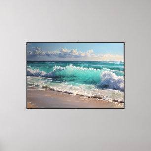Olas de Océano Turquesa en Playa de Arena Arte de