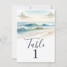 Olas de Playa con Acuarela Número de Mesa para Bod